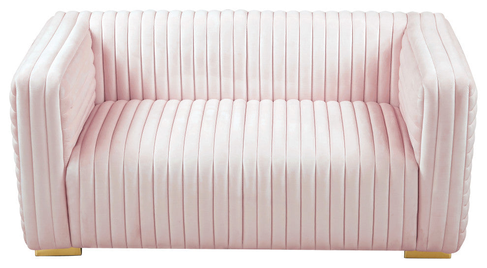 Ravish Velvet Upholstered Chair, Pink, Loveseat