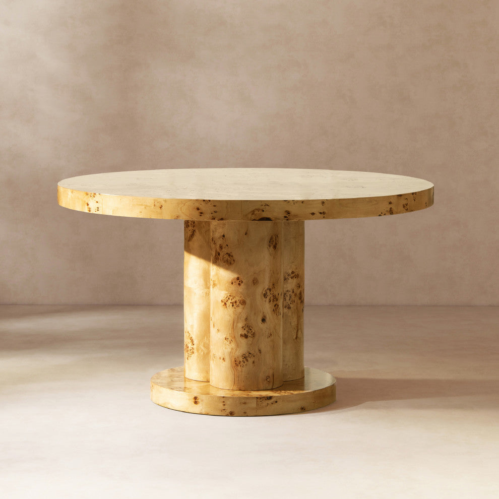 Nebula 51" Japandi Burl Wood Round Dining Table, Warm Natural Brown