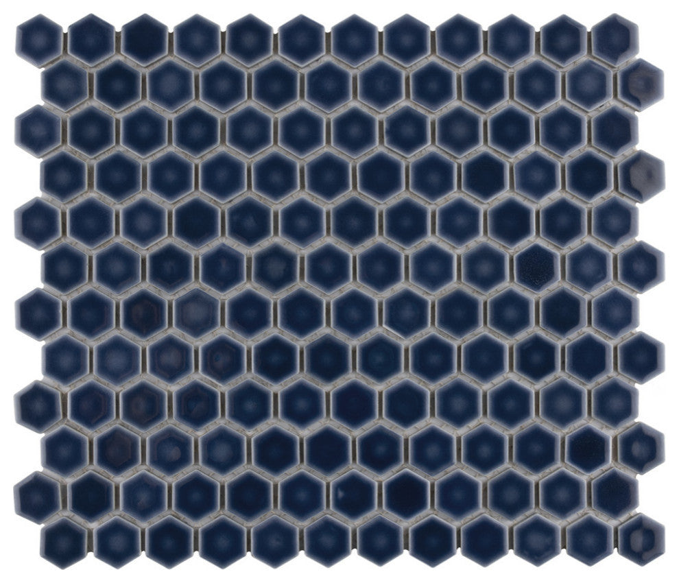 Hudson 1" Hex Denim Blue Porcelain Floor and Wall Tile