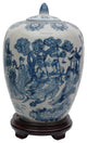 11" Ladies Blue and White Porcelain Vase Jar