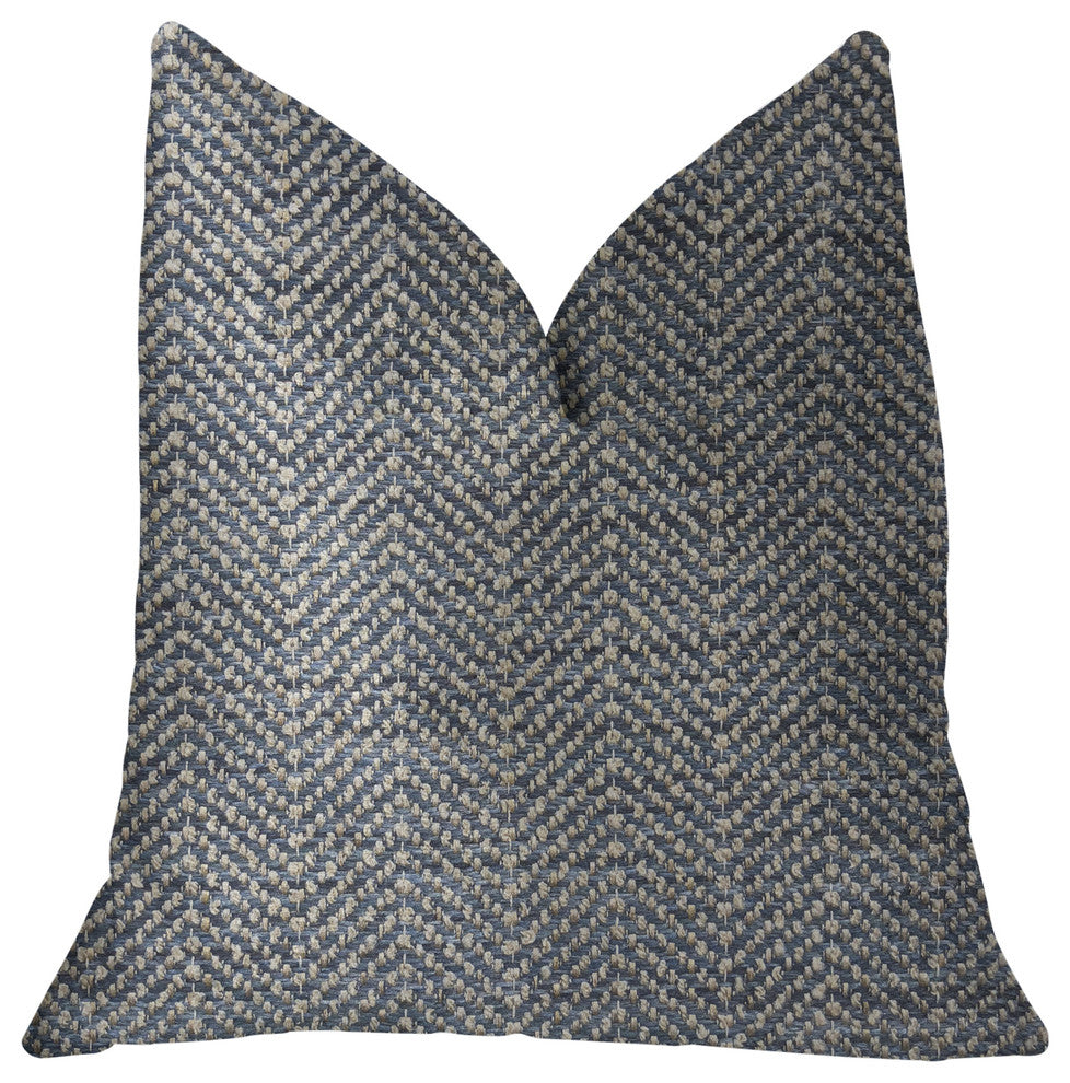 Amalfi Blue and Ivory Luxury Throw Pillow, 18"x18"