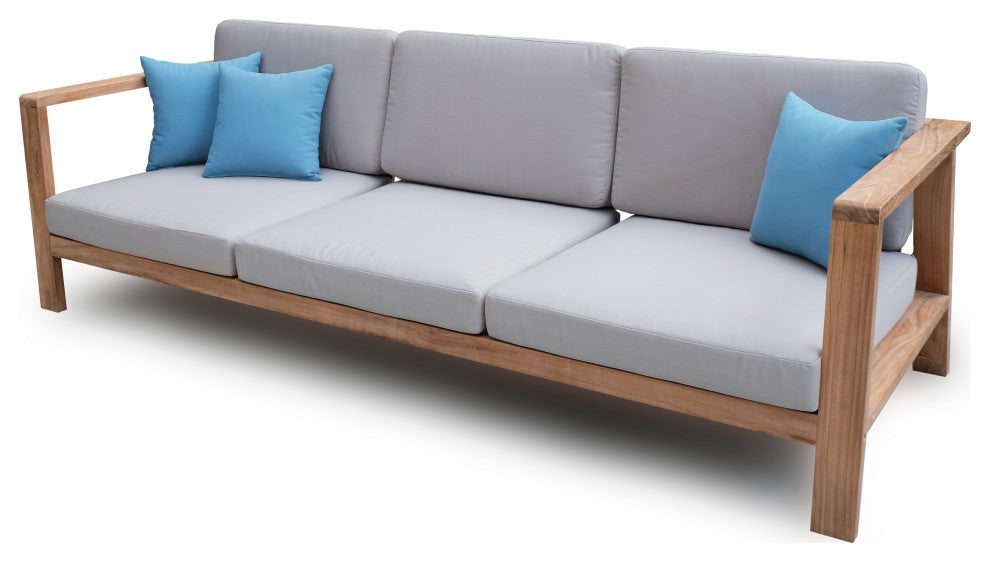 ROSSIO - Nofi 4 Pieces Teak Outdoor Conversation Set, Brown Natural Wood