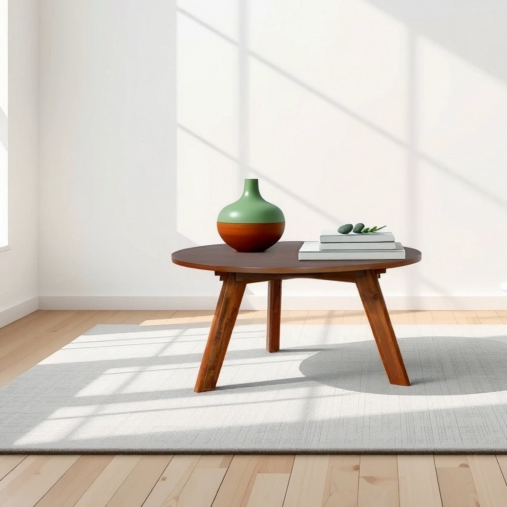 GDF Studio Canton Acacia Coffee Table, Mid-Century Modern Round Design, Brown