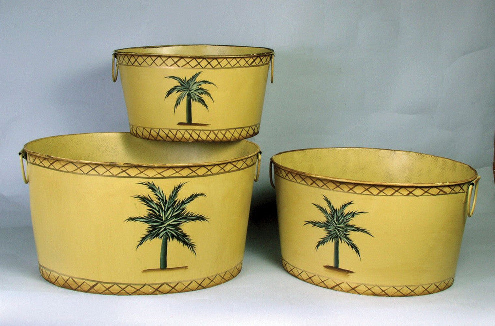 Huron Metal 3-Piece Pot Planter Set, Mustard