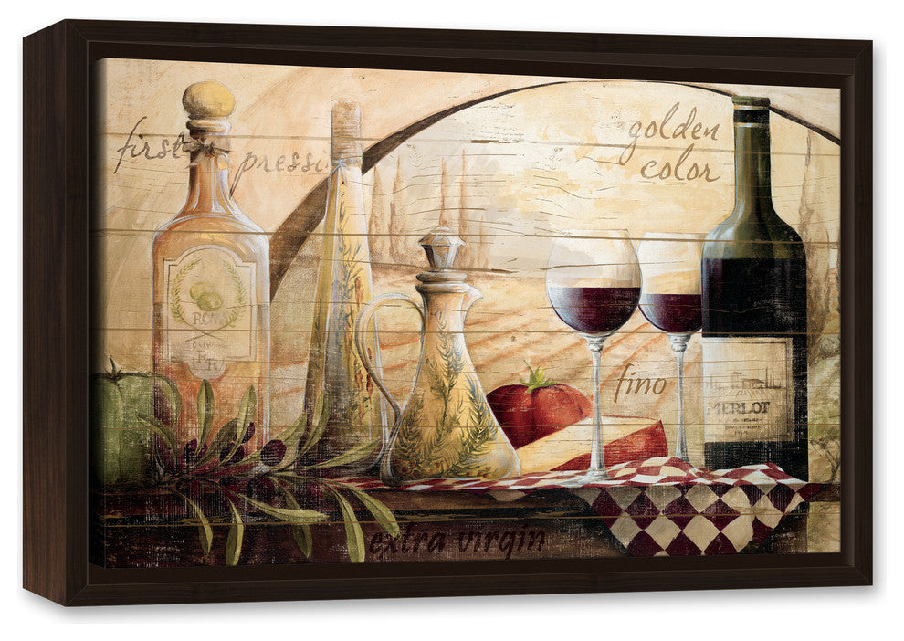 Tuscan Vineyard Wine Canvas Wall Art, 12"x18", Framed