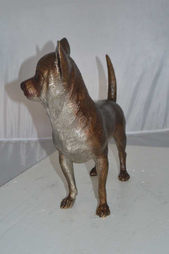 Standing Chihuahua Bronze Statue -  Size: 6"L x 16"W x 14"H.