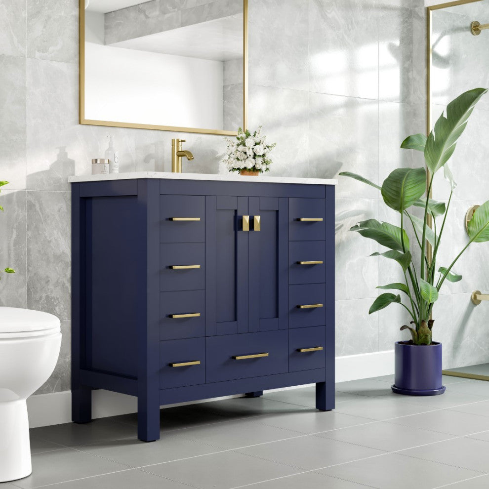 Eviva Hampton 36" Blue Vanity With White Quartz Top