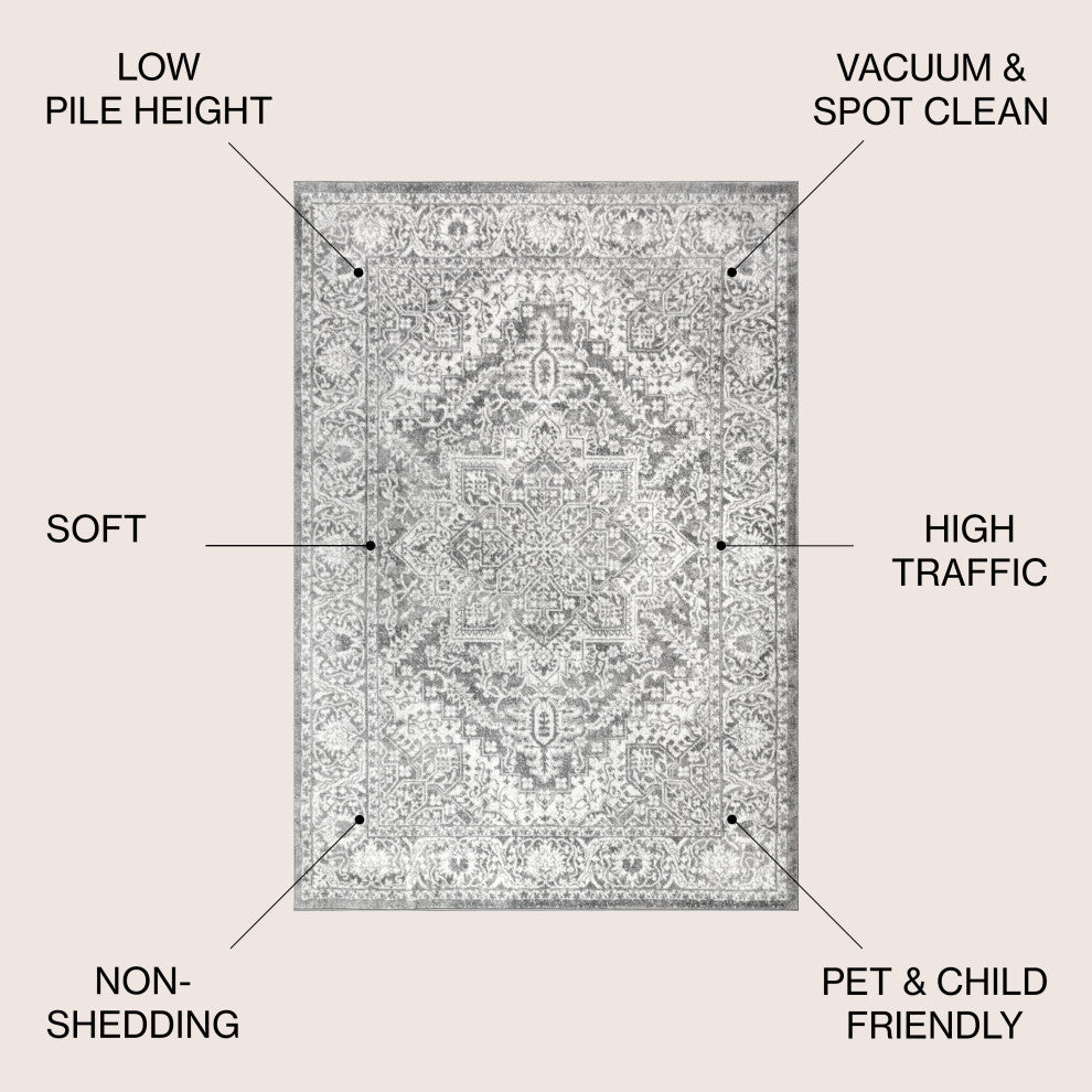 Modern Persian Vintage Medallion Area Rug, Gray, 10 X 14