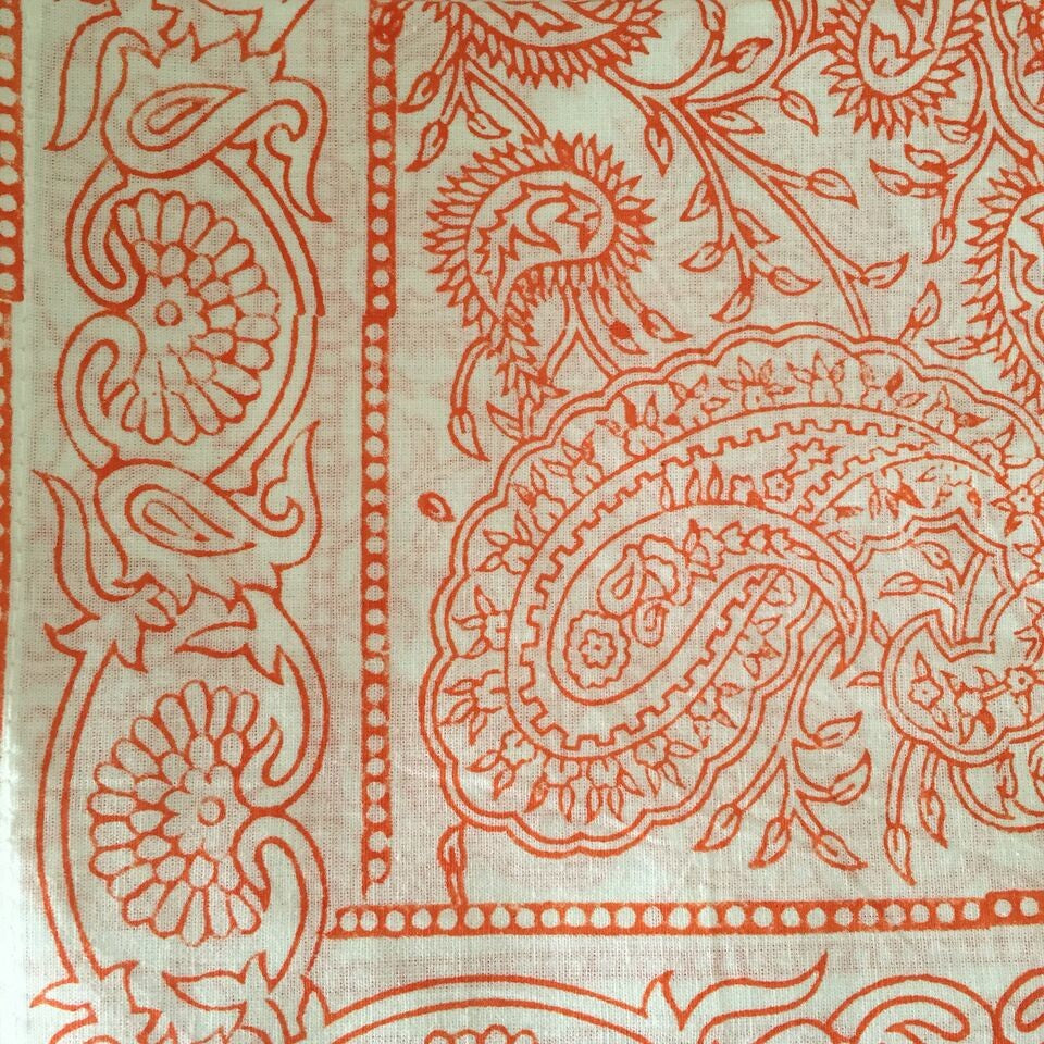 Paisley Print Large Tablecloth and Napkins 13-Piece Set, Orange