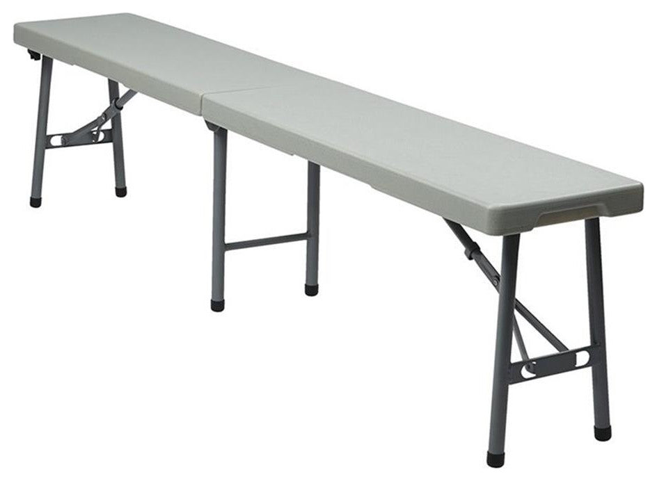 6' Light Gray Resin Fold in Half Bench Powder Coated Tubular Frame