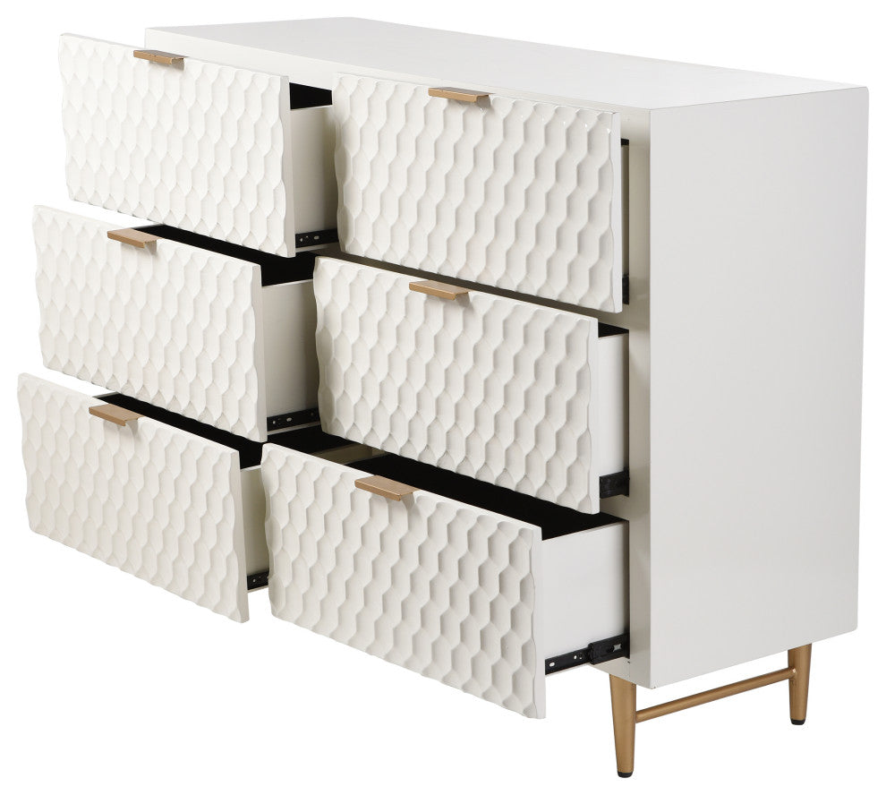 Lexi Six Drawer Accent Dresser With Gold Handles Cream and Gold Finish