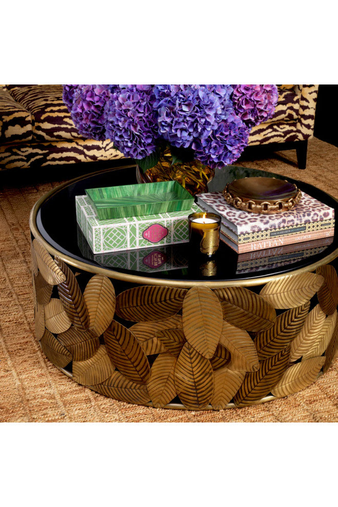 Black Beveled Glass Coffee Table, Eichholtz Botanico