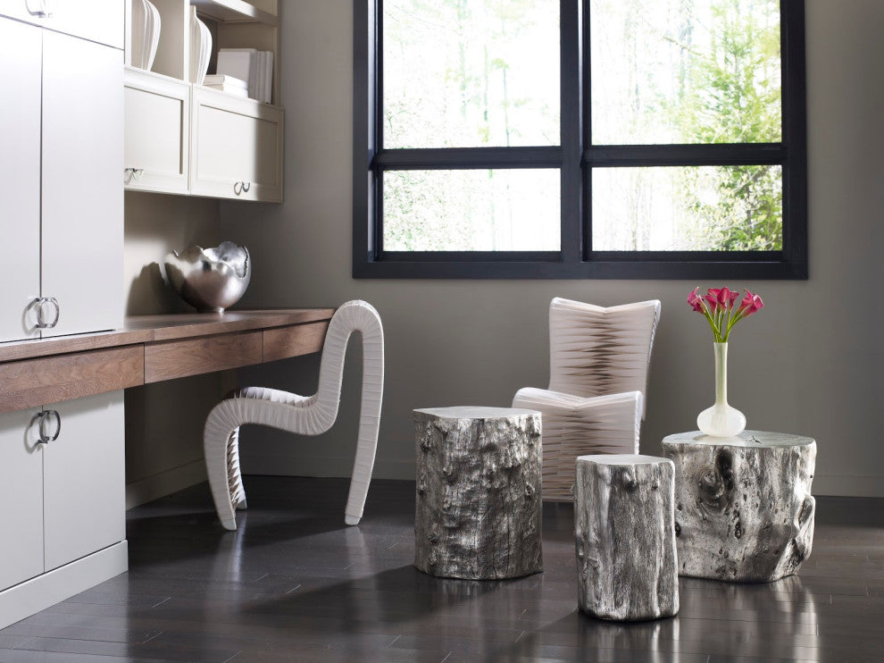 Log Stool, Silver Leaf, Silver, Small