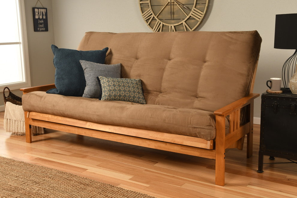 Caleb Frame Queen Futon With Butternut Finish, Suede Peat