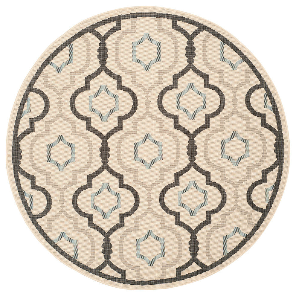 Safavieh Courtyard Cy7938-256A18 Beige, Black Area Rug, 5'3" X 5'3"