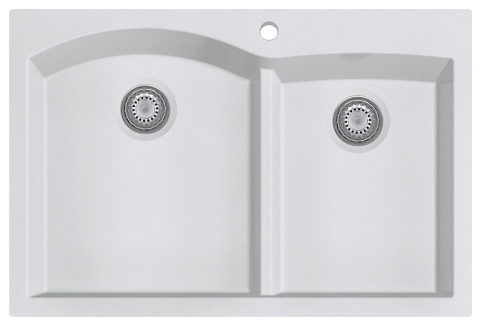 ALFI brand AB3320DI-W White 33" Double Bowl Granite Composite Kitchen Sink