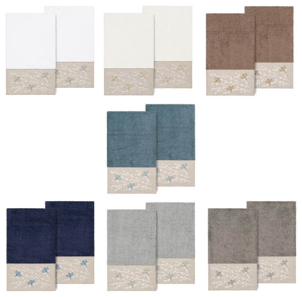 Linum Home Turkish Cotton Braelyn 2-Piece Embellished Bath Towel Set, Teal