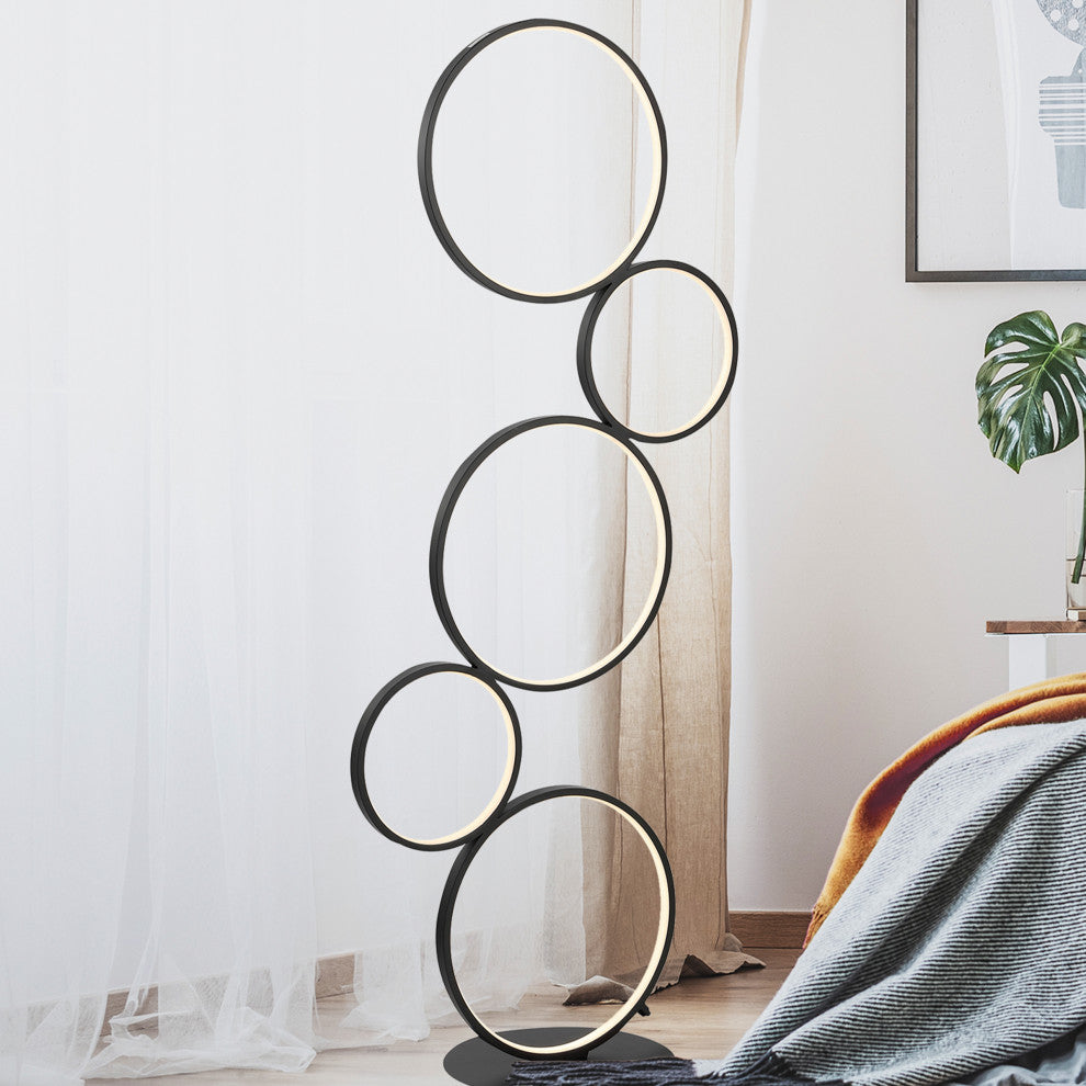 Pluto Stacked Circles 45" 5-Light Modern Integrated LED Floor Lamp, Black