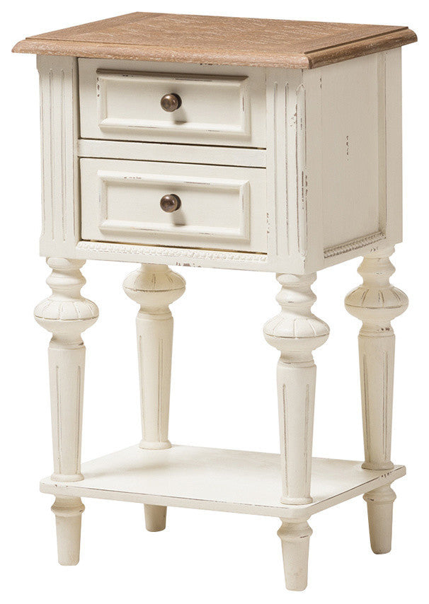 Marquetterie Weathered Oak and White Wash Distressed Finish Wood Nightstand