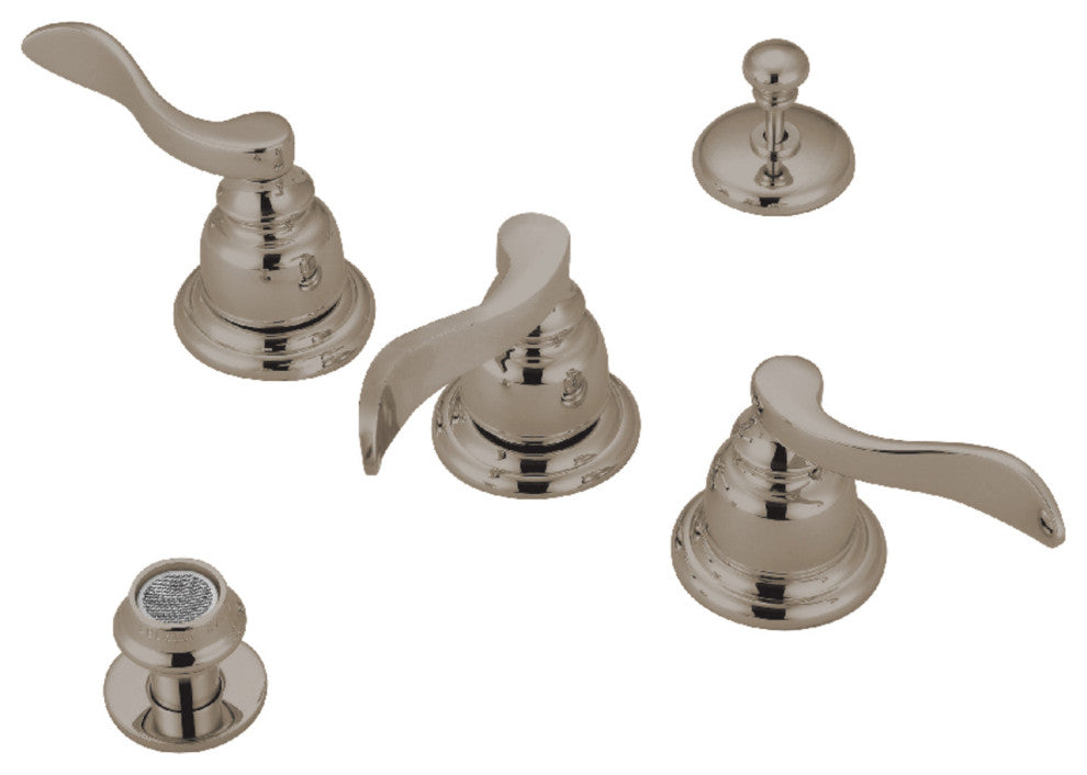 Kingston Brass 3-Handle Bidet Faucet With Brass Pop-Up, Brushed Nickel