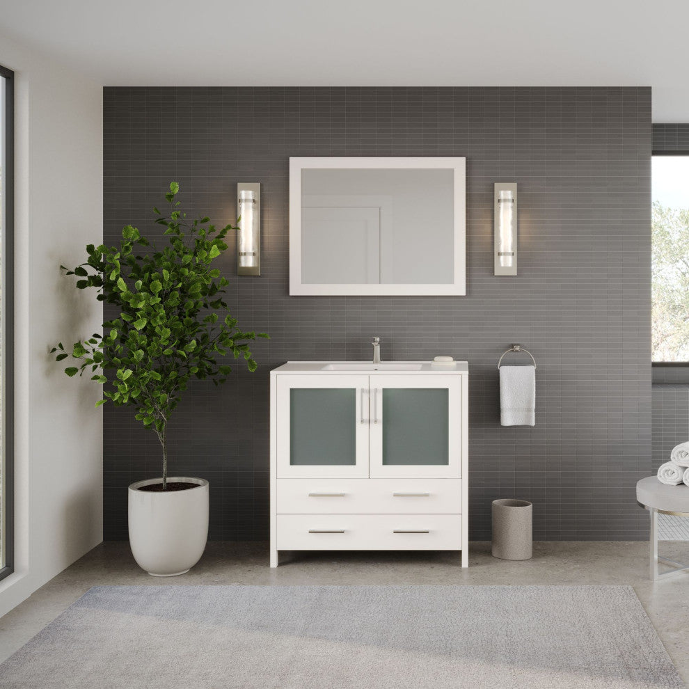 The Pullman Bathroom Vanity, White, 36", Single Sink, Freestanding
