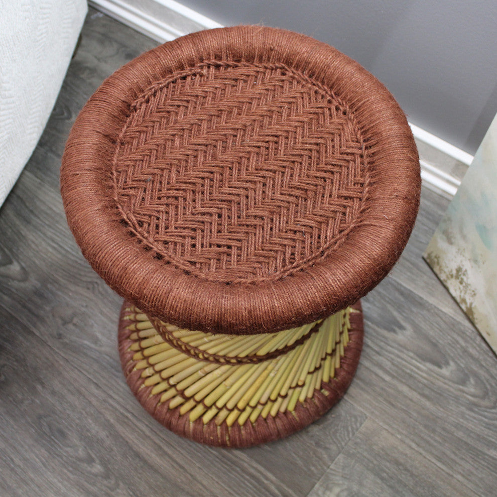 Natural Geo Moray Decorative Handwoven Jute Accent Stool, Brown