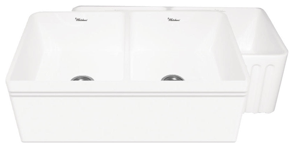 Whitehaus WHFLAL3318 33" Black Double Bowl Reversible Fireclay Farmhouse Sink