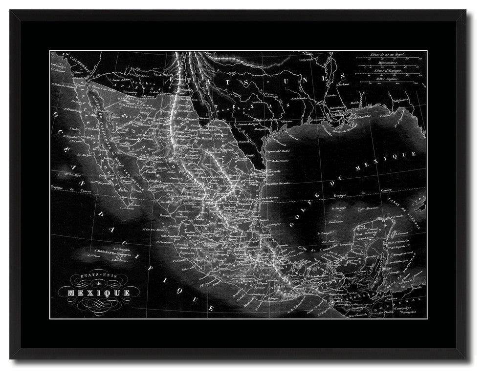 Mexico Vintage Monochrome Map Canvas, 28"x37"