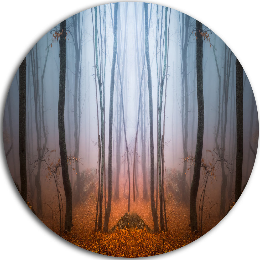 Dense Foggy Autumn Forest, Landscape Photo Disc Metal Wall Art, 11"