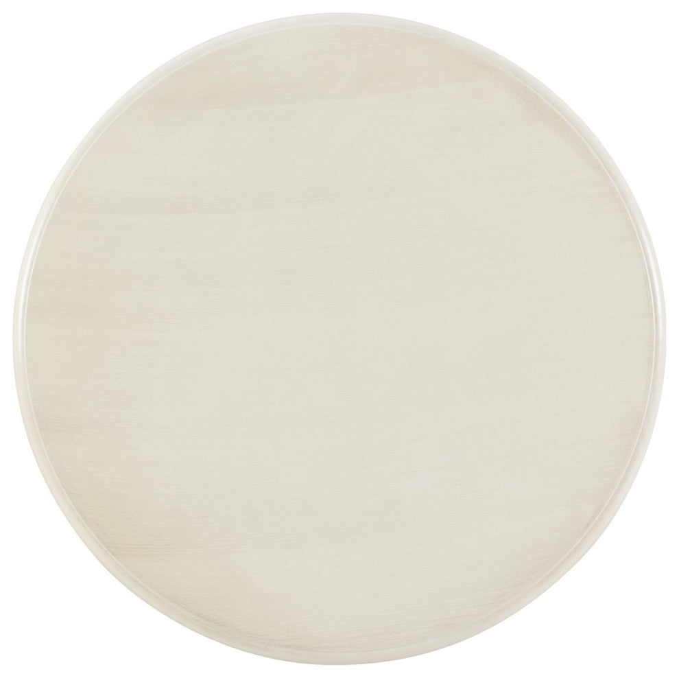 Modern Farmhouse Side Table, Turned Pedestal Base With Round Wooden Top, Cream