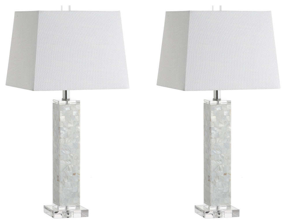 Noelle 28.5" Seashell LED Table Lamp, White, Set of 2