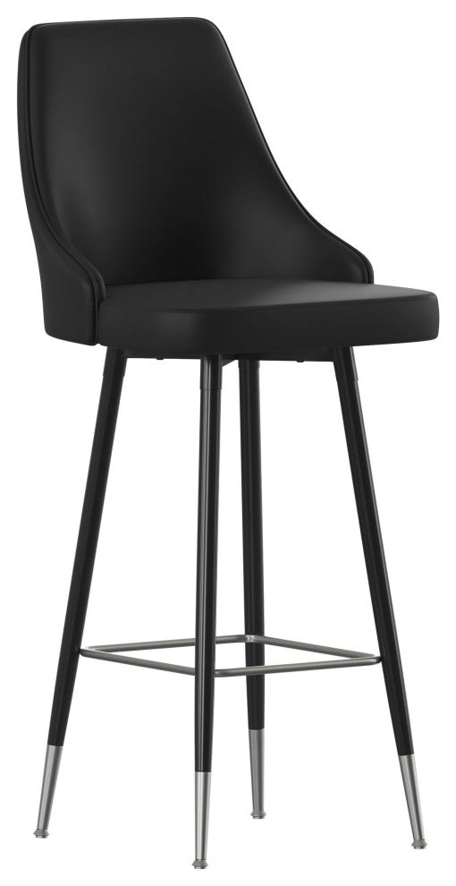 Shelly Set of 2 Commercial Grade LeatherSoft Counter Height Bar Stools, Black