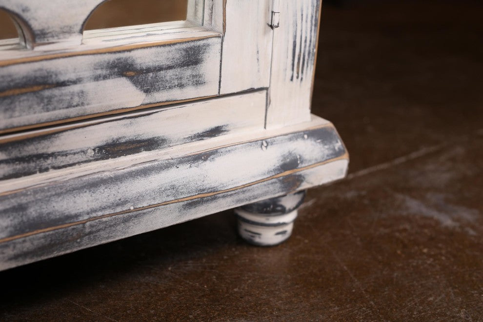 Keystone Distressed White Mirrored Sideboard/Cabinet/Bookcase
