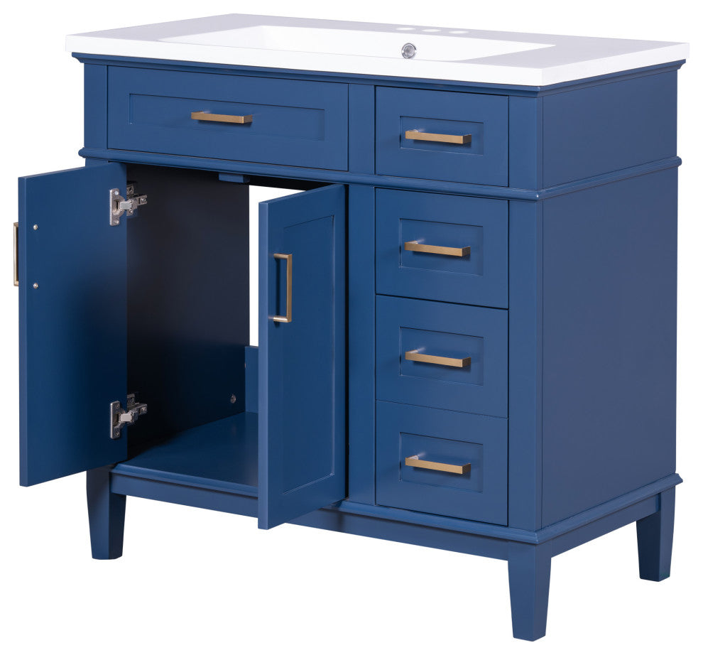 36 Inch Bathroom Vanity with Resin Sink, Blue