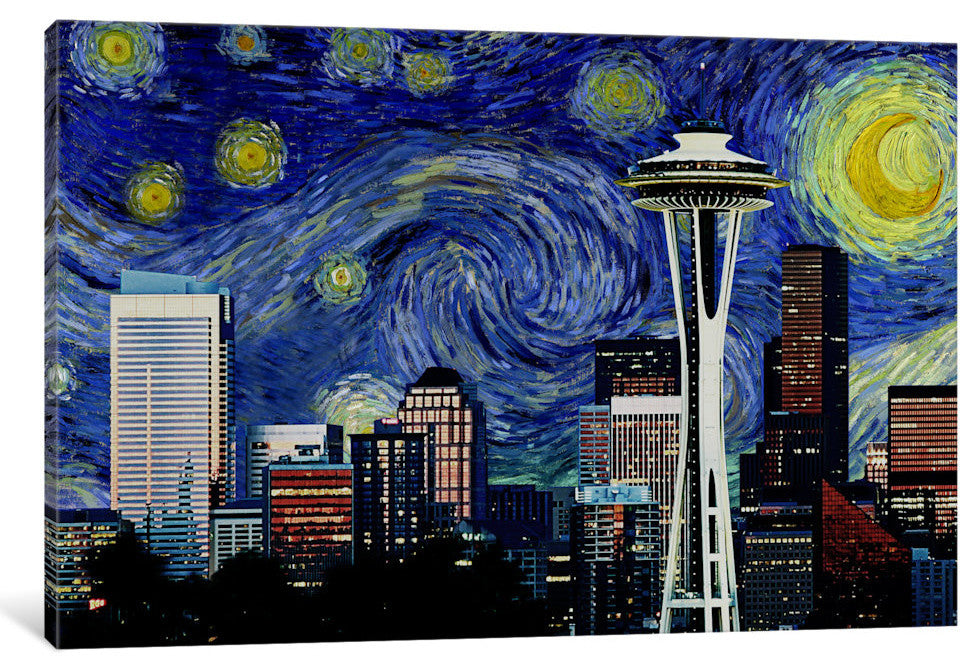"Seattle, Washington Starry Night Skyline" by iCanvas, 26x18x1.5"