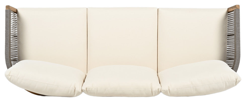 GDF Studio Outdoor 3-Seater Patio Acacia Wood Sofa, Teak/Gray/Beige