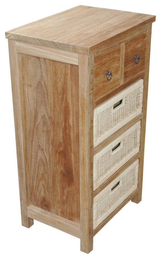 Anderson Teak TB-2130C Safari Occasional Table With Drawer & Rattan Baskets
