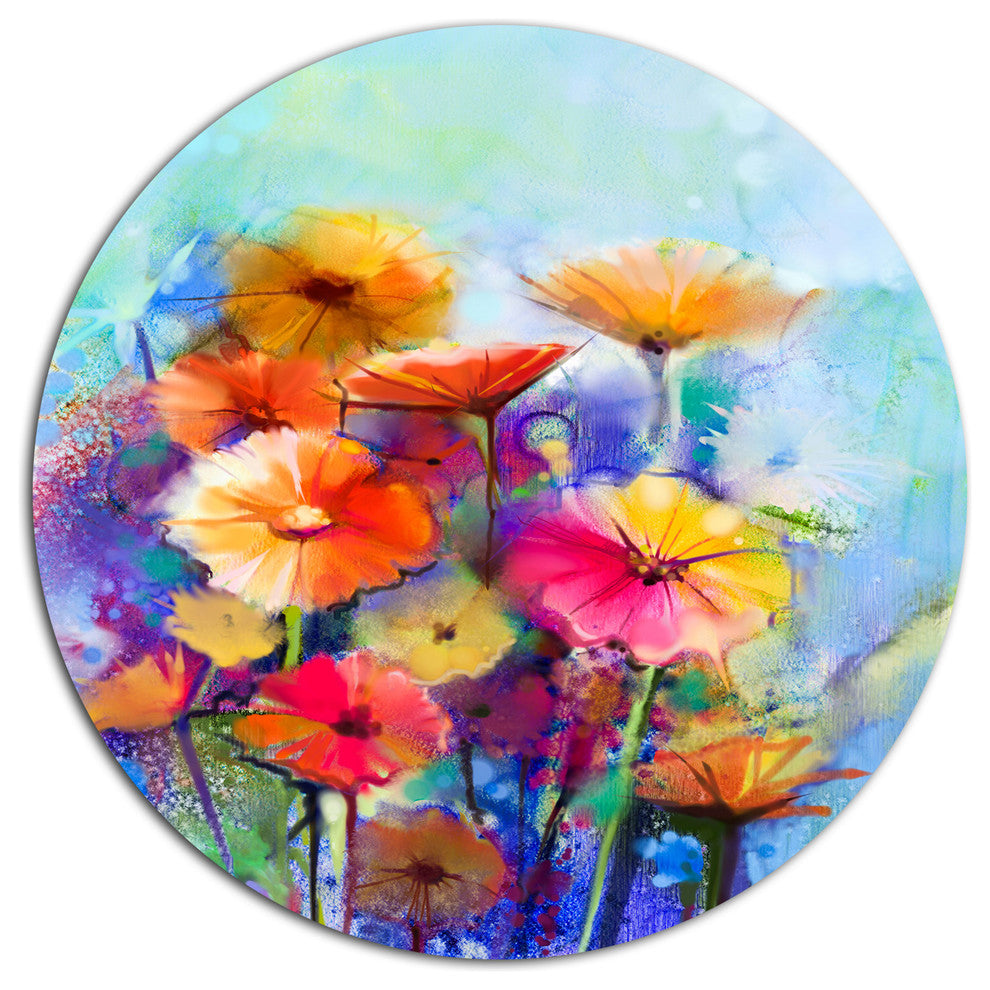 Abstract Floral Watercolor Painting, Modern Floral Round Wall Art, 38"