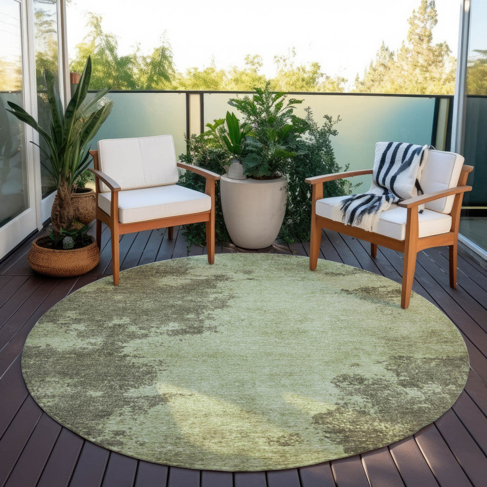 Machine Washable Indoor/Outdoor Chantille ACN1902 Olive 8' x 8' Round Rug