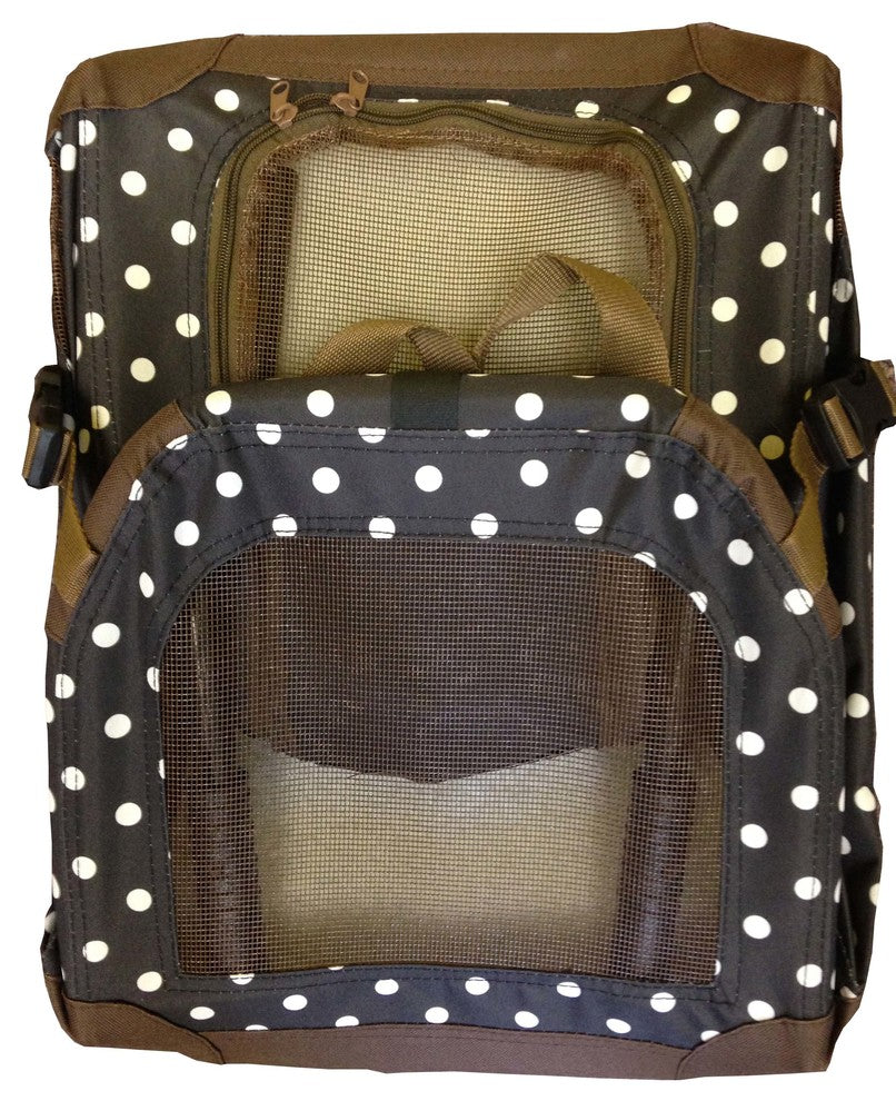 Folding Zippered Vista View House Pet Crate, Dark Navy and Brown Polka, Large