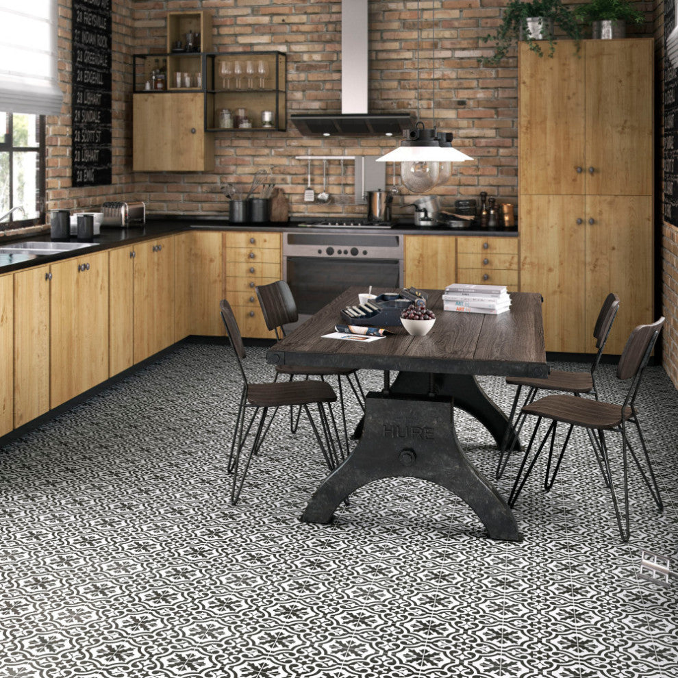Berkeley Encaustic Ceramic Floor and Wall Tile, Charcoal Brown