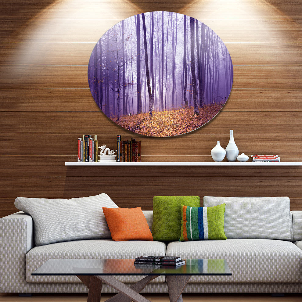 Magenta Foggy Fairytale Forest, Forest Round Wall Art, 23"