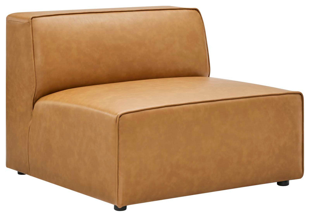 Mingle Vegan Leather Sofa and Ottoman Set, Tan