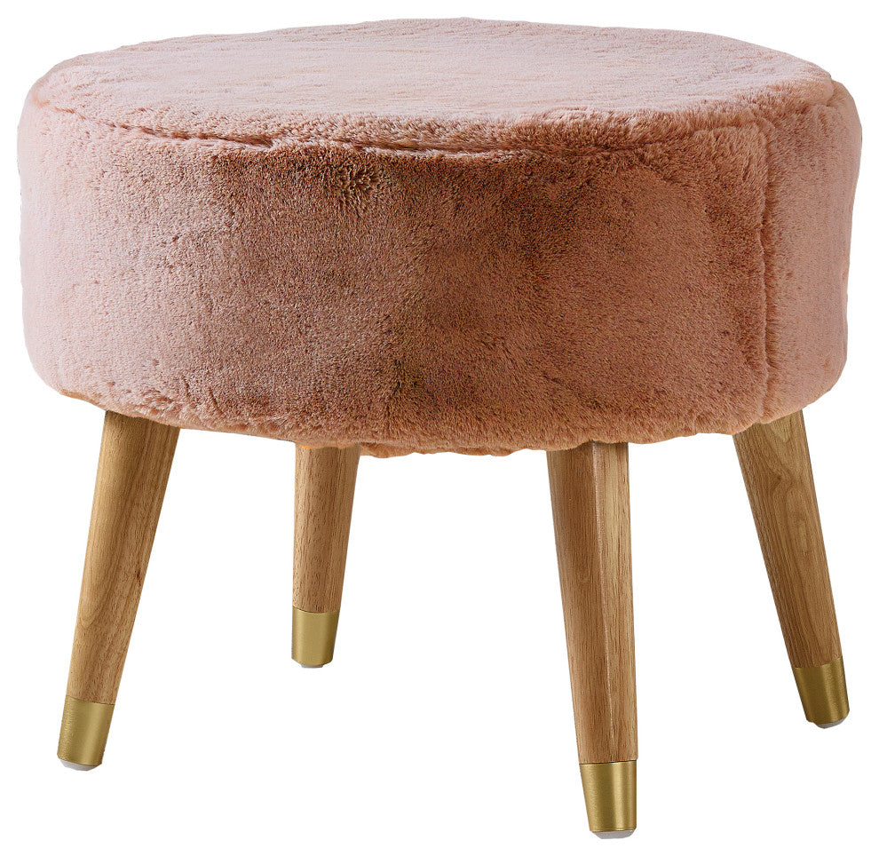 Solid Heavy Faux Fur Oval Ottoman, Burnt Orange