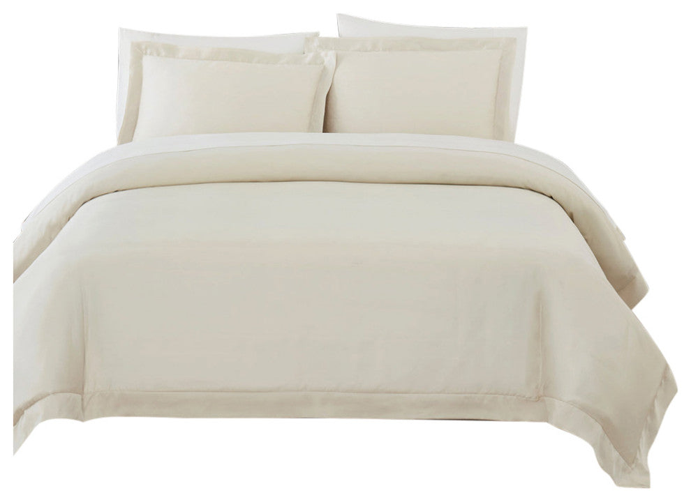 Lyocell Duvet Cover Set, Super Queen, Ivory, 3 Piece