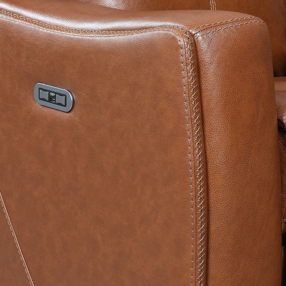 Natalia Power Leather Recliner Sofa, Caramel