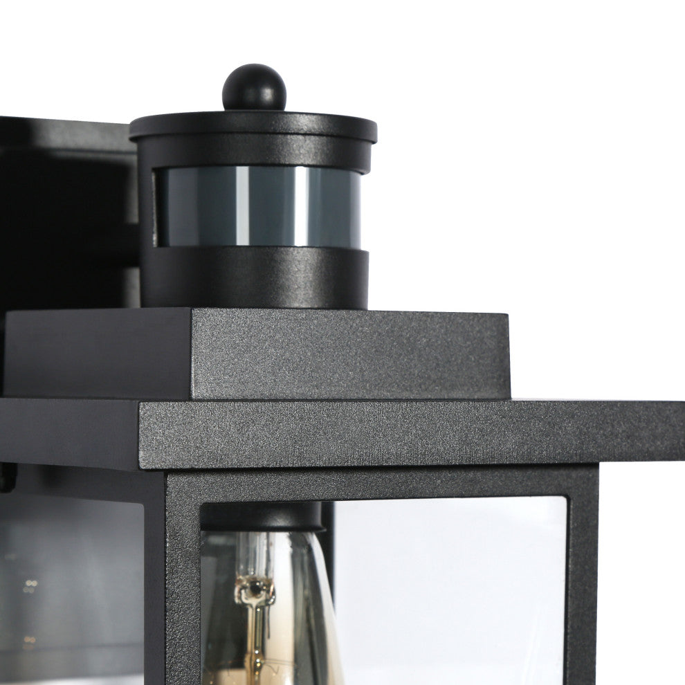 LNC 1-Light Matte Black Transitional Outdoor Wall Sconce, 11"h With Motion Sensor