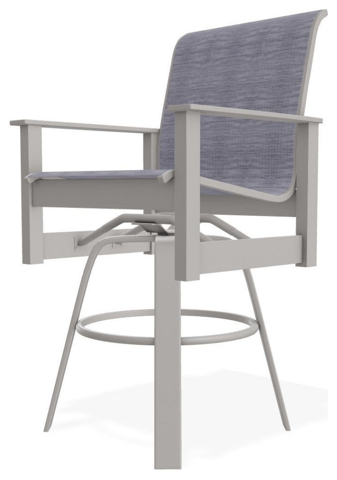 Leeward Sling Bar Height Outdoor Swivel Armchair, Brooks/Warm Gray