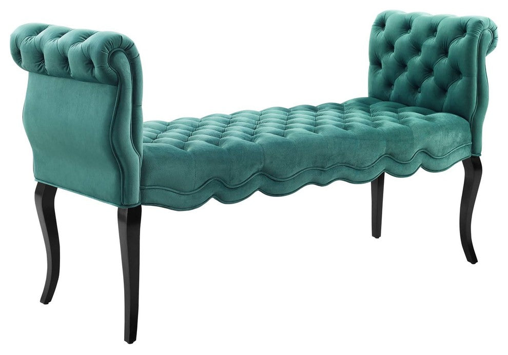 Adelia Chesterfield Style Button Tufted Performance Velvet Bench, Teal