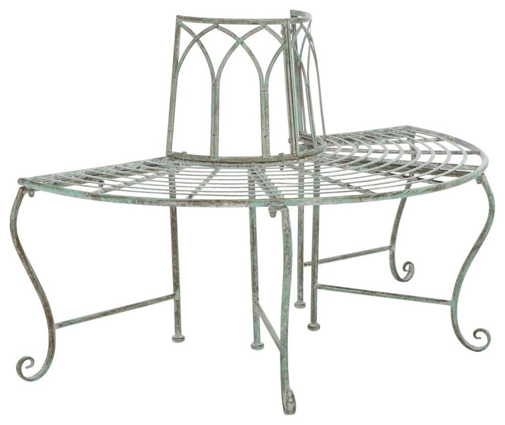 Safavieh Abia Wrought Iron 50" W Outdoor Tree Bench Antique Green